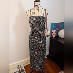 NWT A New Day Leopard Print Midi Slip Dress / Smocked Back & Side Slit